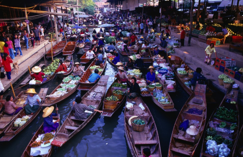 Damneon Saduak Floating Market & Erawan Waterfall from Bangkok | ®ExcursionMania