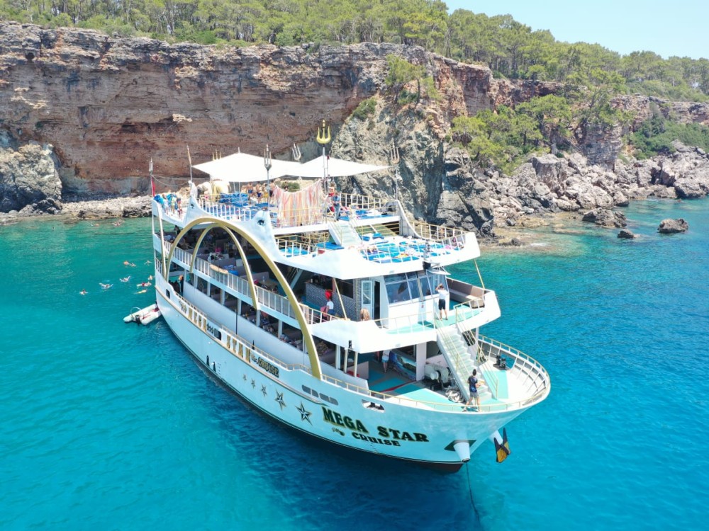 Mediterranean Bliss: Kemer Mega Star Boat Tour with Hotel Transfer | ®ExcursionMania