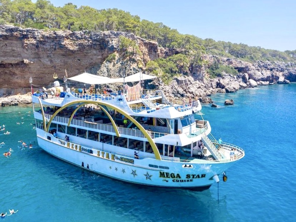 Mediterranean Bliss: Kemer Mega Star Boat Tour with Hotel Transfer | ®ExcursionMania